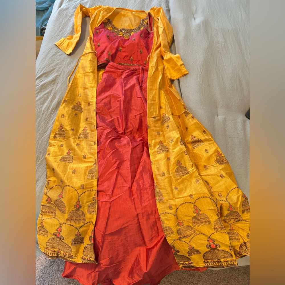3 piece lehenga: crop top, skirt, jacket